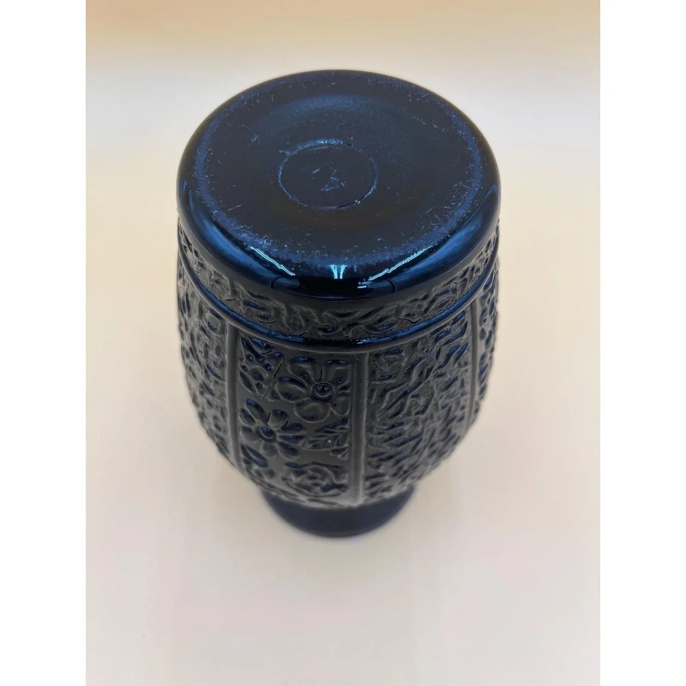 LE Smith Black Amethyst Glass Vase: Embossed Floral Design